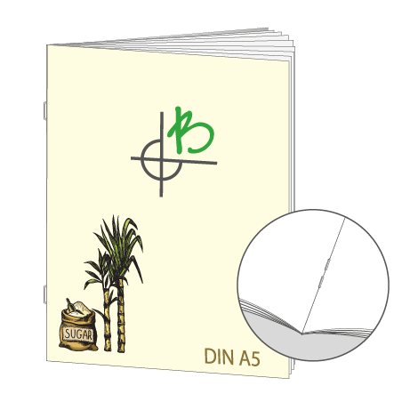 Broschüre aus Zuckerrohrpapier | DIN A5 16-Seiter | bedruckt